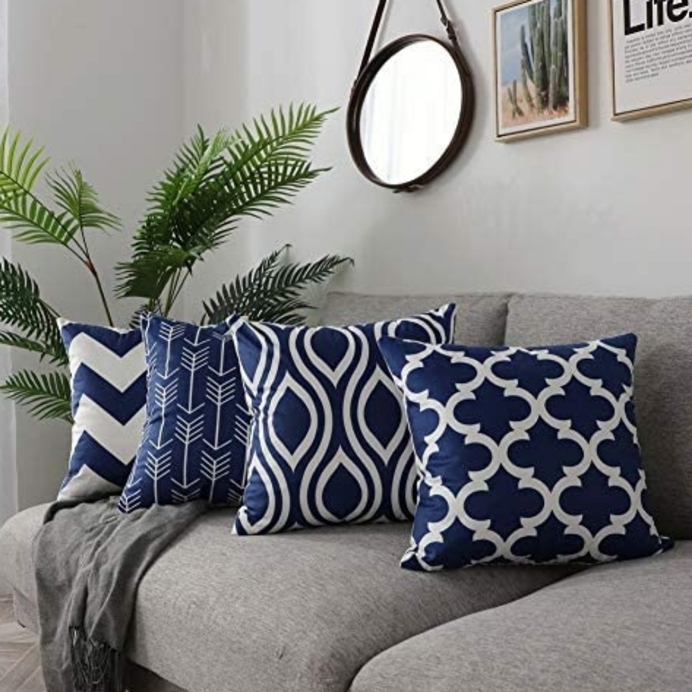New Canvas Blue and Beige Pattern Pillow Covers pk of 4 ( 17×17")